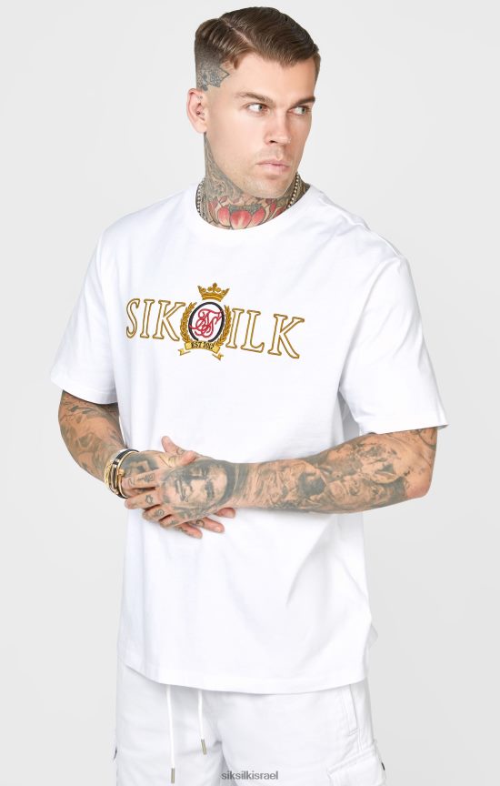 SikSilk לבוש 008V2F376 חולצת טי קרסט לבנה אוברסייז גברים