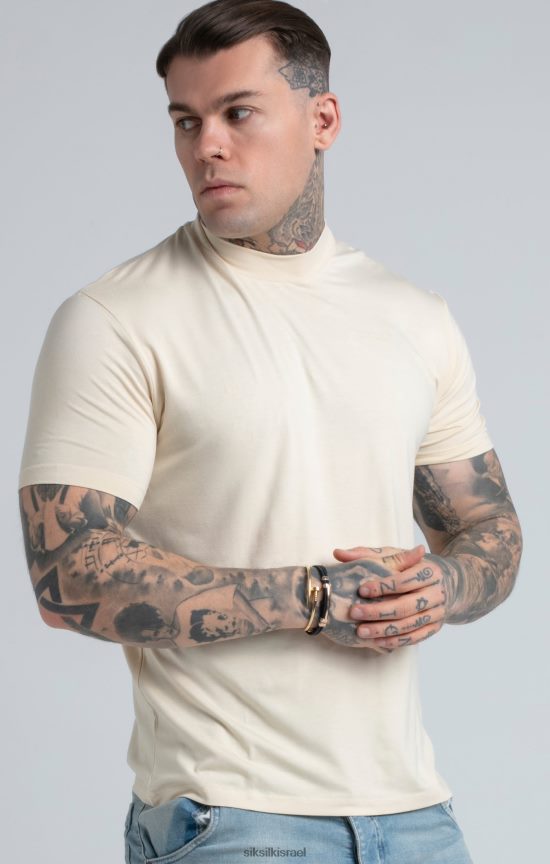 SikSilk לבוש 008V2F378 חולצת טריקו בצבע בז' עם צווארון גבוה גברים