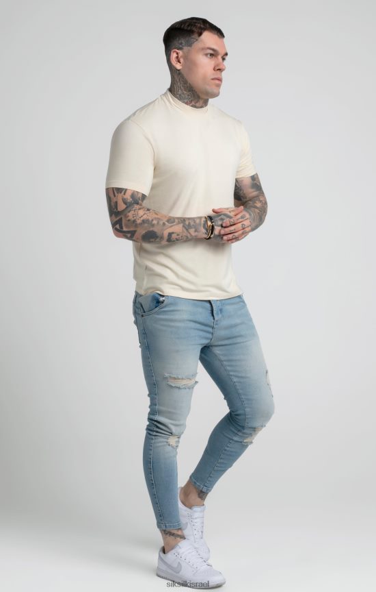 SikSilk לבוש 008V2F378 חולצת טריקו בצבע בז' עם צווארון גבוה גברים
