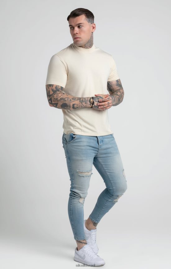 SikSilk לבוש 008V2F378 חולצת טריקו בצבע בז' עם צווארון גבוה גברים