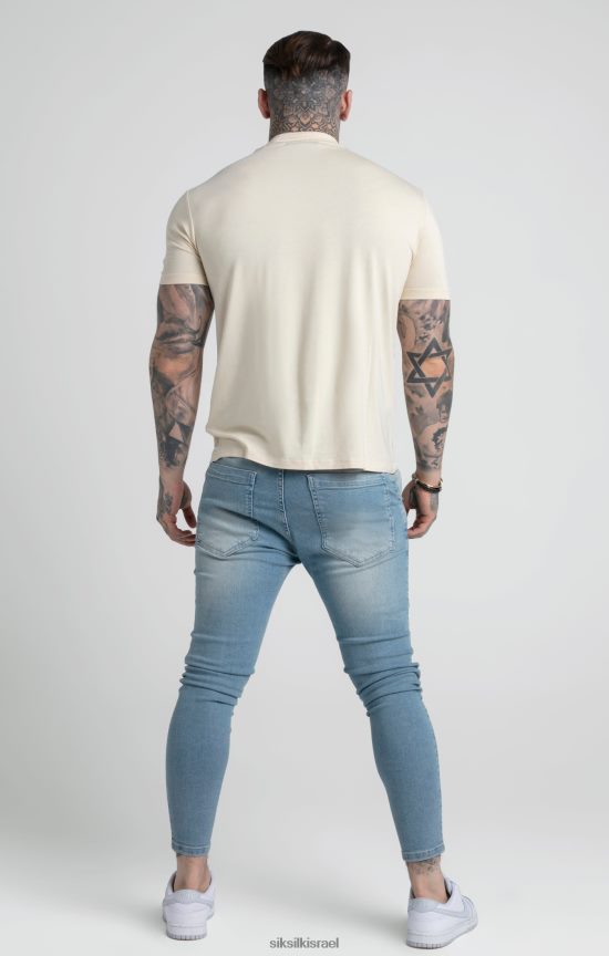 SikSilk לבוש 008V2F378 חולצת טריקו בצבע בז' עם צווארון גבוה גברים