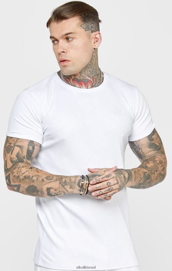 SikSilk לבוש 008V2F381 חולצת טי סריג צלעות לבנה גברים