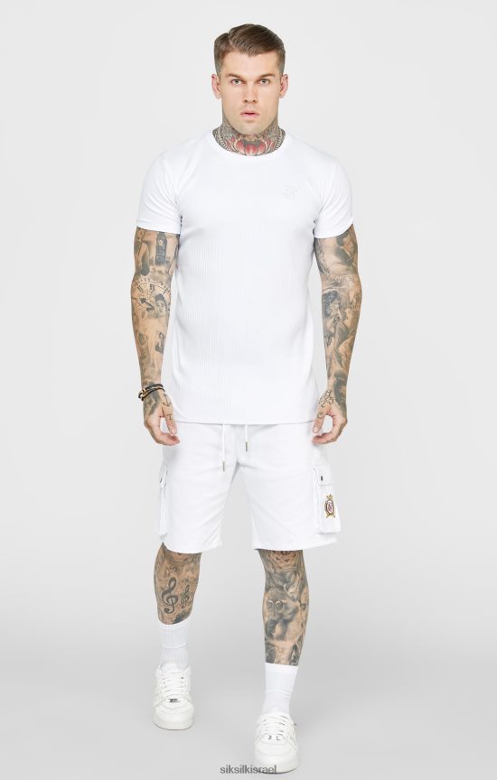 SikSilk לבוש 008V2F381 חולצת טי סריג צלעות לבנה גברים