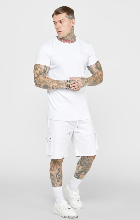 SikSilk לבוש 008V2F381 חולצת טי סריג צלעות לבנה גברים