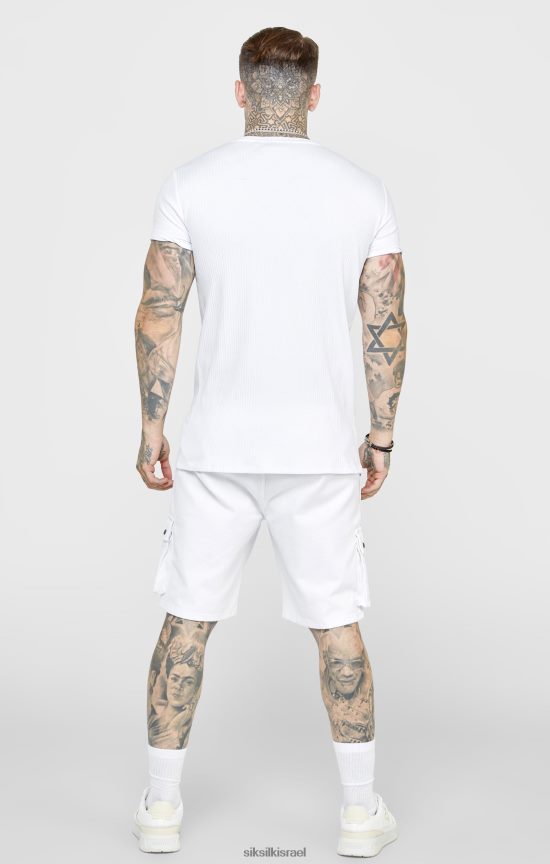 SikSilk לבוש 008V2F381 חולצת טי סריג צלעות לבנה גברים