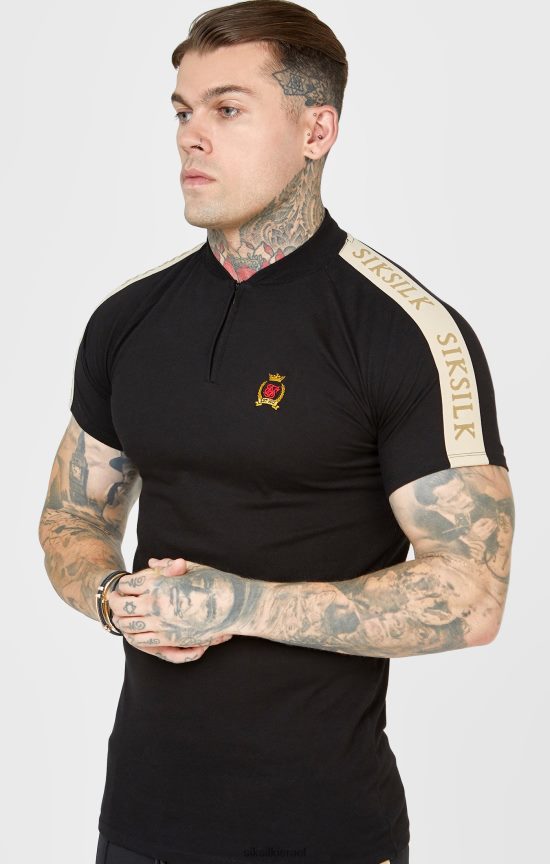 SikSilk לבוש 008V2F385 פולו שחור עם שרוול קצר גברים