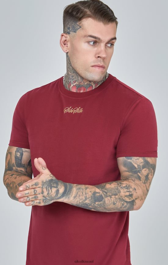 SikSilk לבוש 008V2F386 חולצת טריקו אוברסייז עם סקריפט בורדו גברים