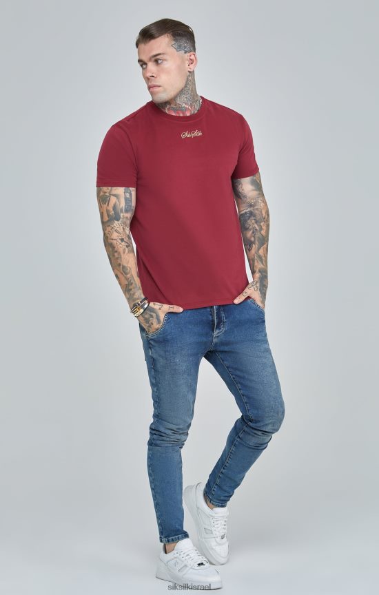 SikSilk לבוש 008V2F386 חולצת טריקו אוברסייז עם סקריפט בורדו גברים