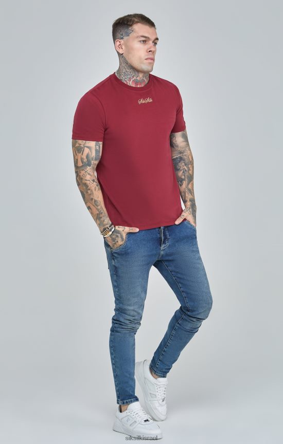 SikSilk לבוש 008V2F386 חולצת טריקו אוברסייז עם סקריפט בורדו גברים