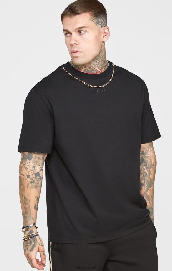 SikSilk לבוש 008V2F387 חולצת טי אוברסייז שרשרת שחורה גברים