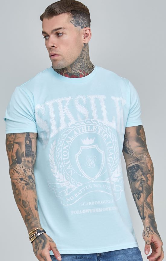 SikSilk לבוש 008V2F396 חולצת טריקו כחולה בכושר קופסא של האוניברסיטה גברים