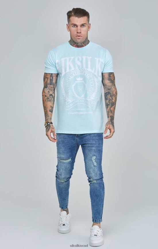 SikSilk לבוש 008V2F396 חולצת טריקו כחולה בכושר קופסא של האוניברסיטה גברים