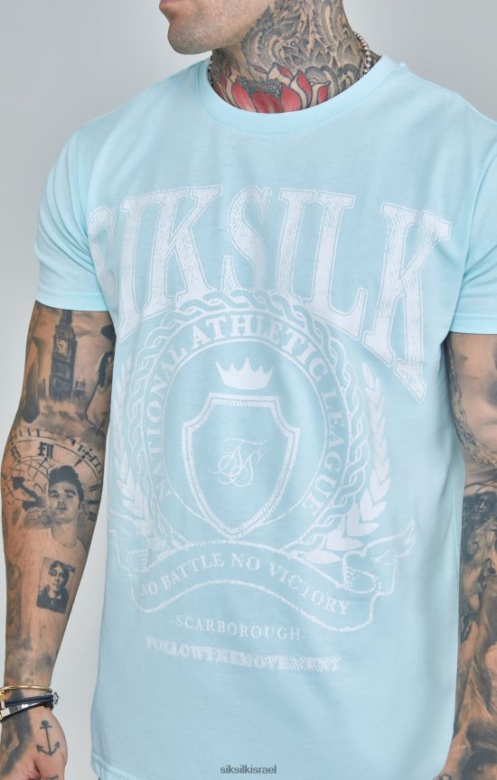 SikSilk לבוש 008V2F396 חולצת טריקו כחולה בכושר קופסא של האוניברסיטה גברים