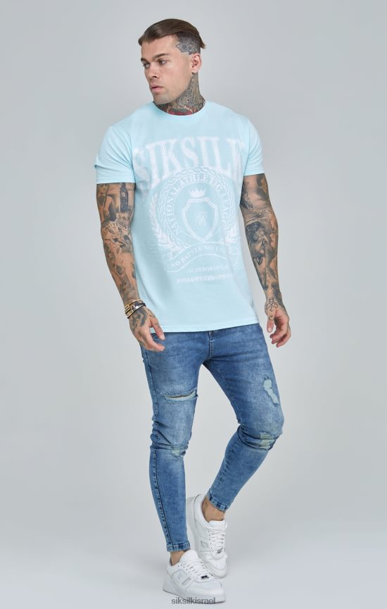 SikSilk לבוש 008V2F396 חולצת טריקו כחולה בכושר קופסא של האוניברסיטה גברים