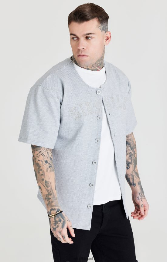 SikSilk לבוש 008V2F397 חולצת בייסבול עם לוגו אפליקציית חוואר אפורה גברים