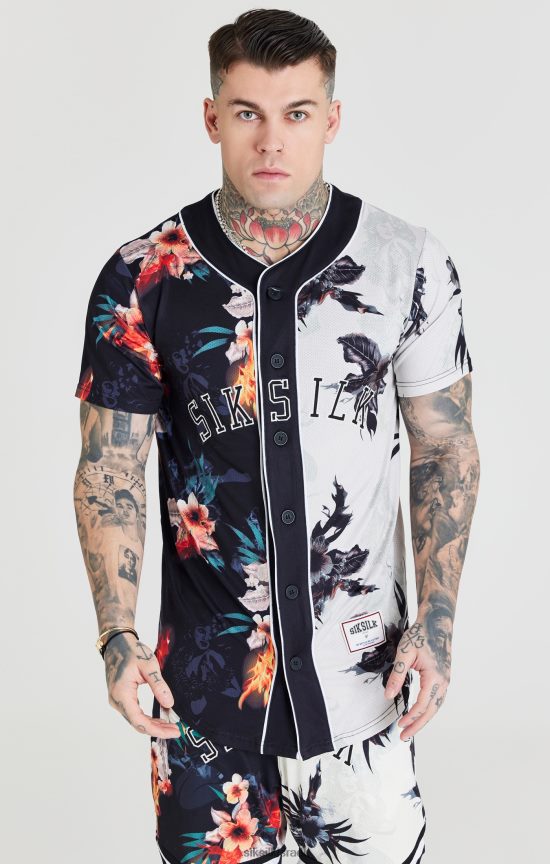 SikSilk לבוש 008V2F398 חולצת בייסבול בהדפס שחור ואקרו גברים