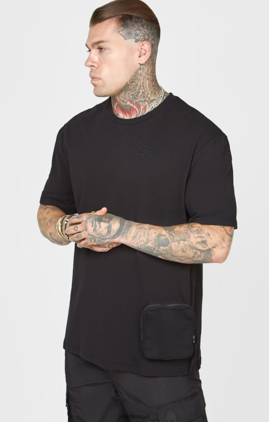 SikSilk לבוש 008V2F399 חולצת טי אוברסייז עם כיס שחור גברים