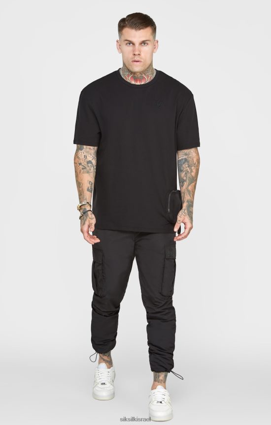 SikSilk לבוש 008V2F399 חולצת טי אוברסייז עם כיס שחור גברים