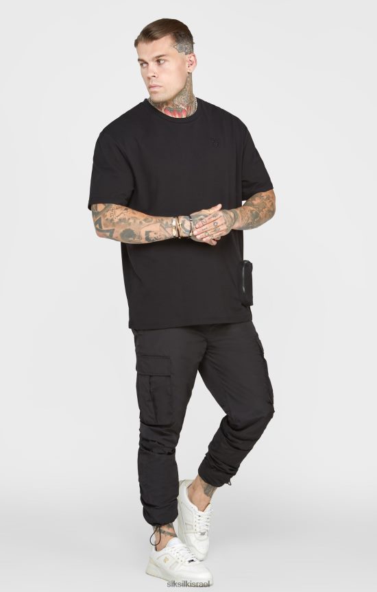 SikSilk לבוש 008V2F399 חולצת טי אוברסייז עם כיס שחור גברים