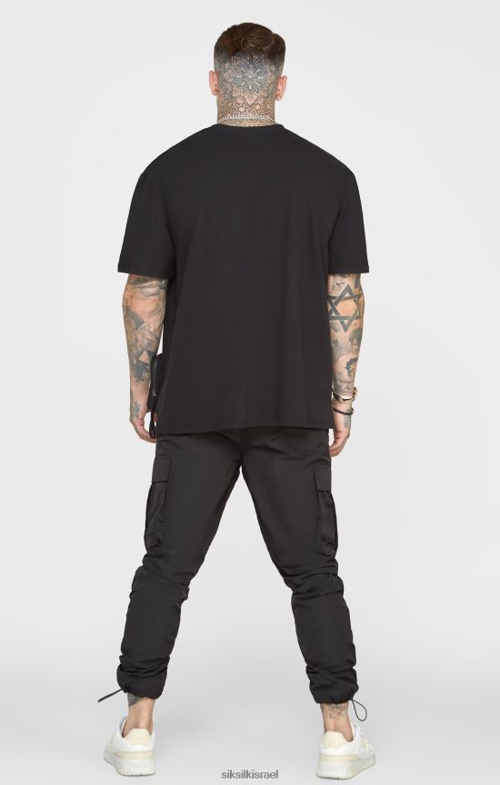SikSilk לבוש 008V2F399 חולצת טי אוברסייז עם כיס שחור גברים