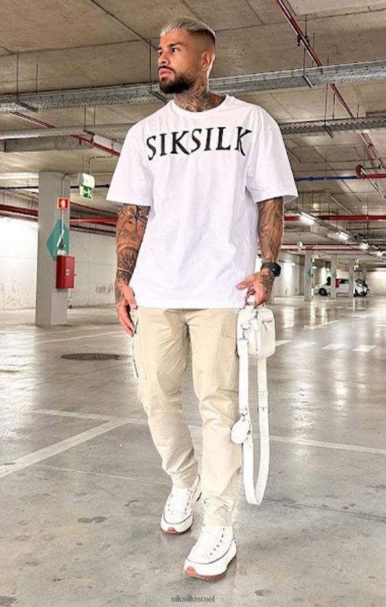 SikSilk לבוש 008V2F406 חולצת טריקו לבנה בגזרה רגועה גברים