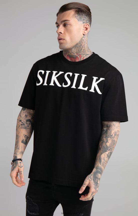 SikSilk לבוש 008V2F407 חולצת טריקו שחורה בגזרה רגועה גברים