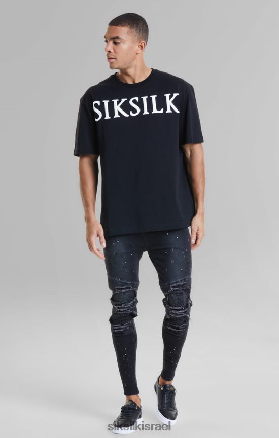 SikSilk לבוש 008V2F407 חולצת טריקו שחורה בגזרה רגועה גברים