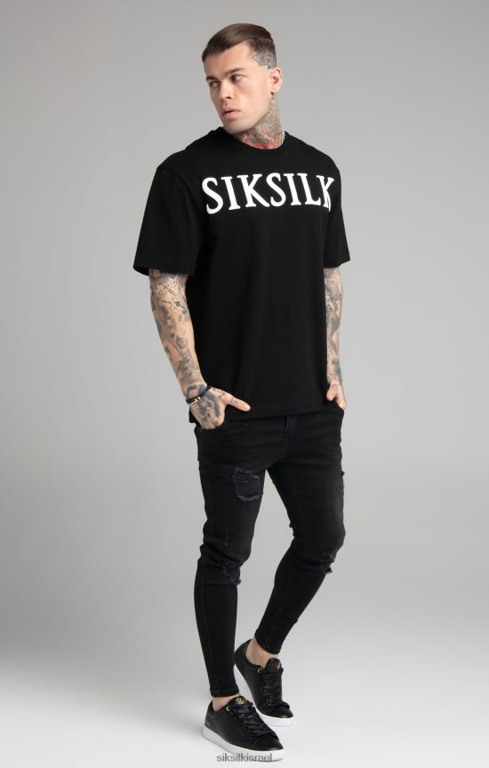 SikSilk לבוש 008V2F407 חולצת טריקו שחורה בגזרה רגועה גברים