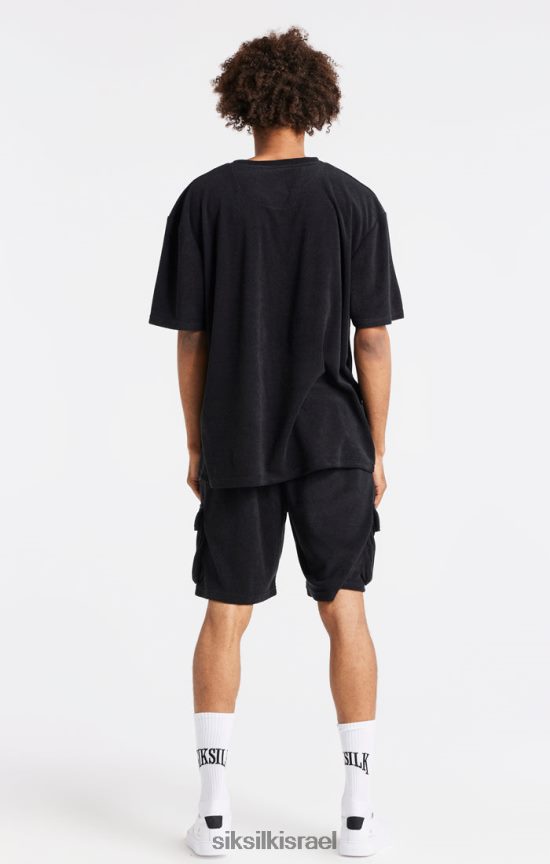 SikSilk לבוש 008V2F408 חולצת טי אוברסייז שחורה מגבות גברים