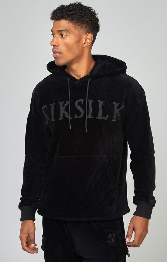 SikSilk לבוש 008V2F414 קפוצ'ון עליון עם לוגו אפליקציית קורדרוי שחור גברים
