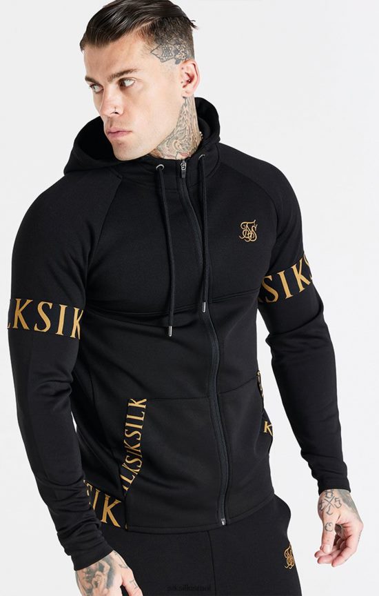SikSilk לבוש 008V2F416 קפוצ'ון שחור דינמי עם רוכסן גברים