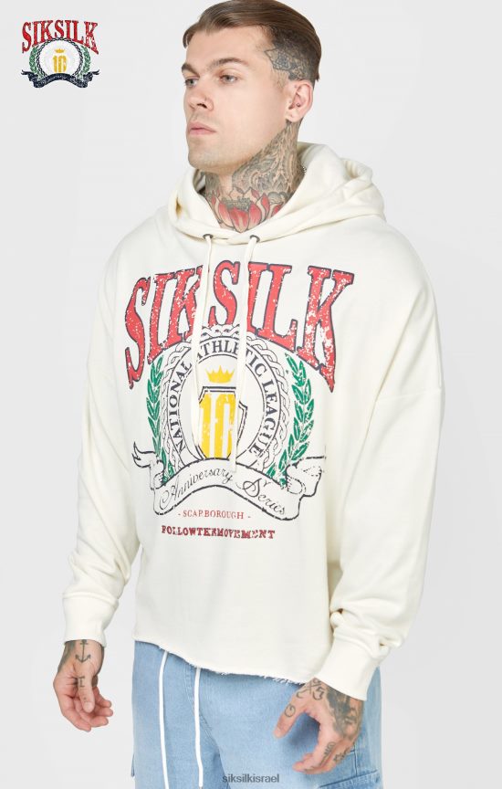 SikSilk לבוש 008V2F419 קפוצ'ון אוברסייז בהדפס יום השנה ecru varsity גברים