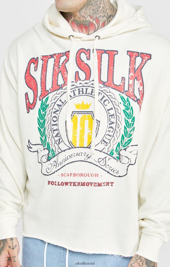 SikSilk לבוש 008V2F419 קפוצ'ון אוברסייז בהדפס יום השנה ecru varsity גברים