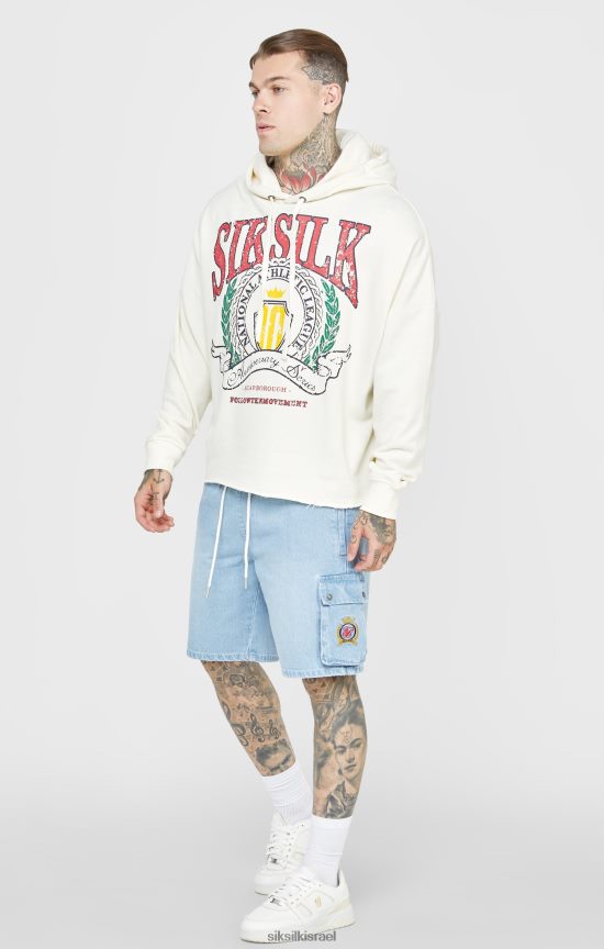 SikSilk לבוש 008V2F419 קפוצ'ון אוברסייז בהדפס יום השנה ecru varsity גברים