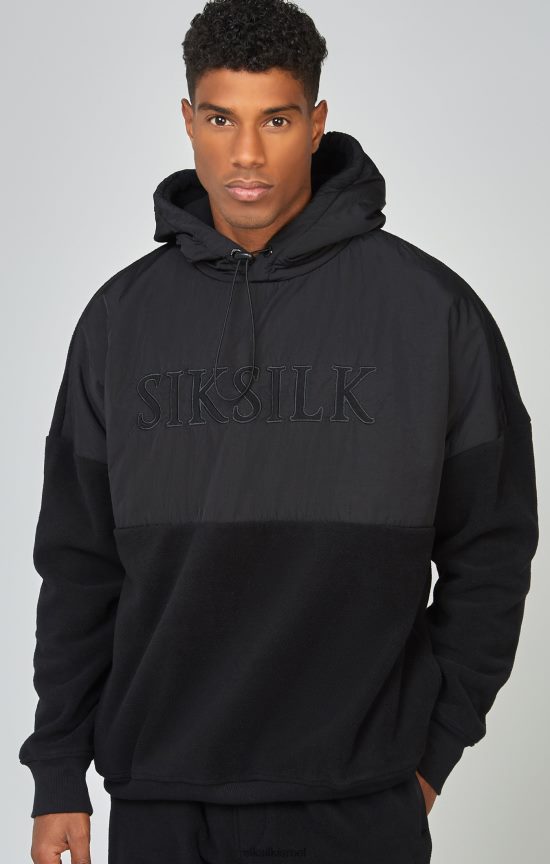 SikSilk לבוש 008V2F425 קפוצ'ון קפוצ'ון בגזרה ותפירה שחורה גברים