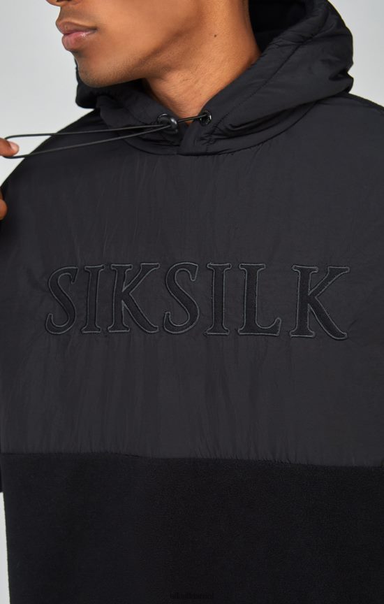 SikSilk לבוש 008V2F425 קפוצ'ון קפוצ'ון בגזרה ותפירה שחורה גברים