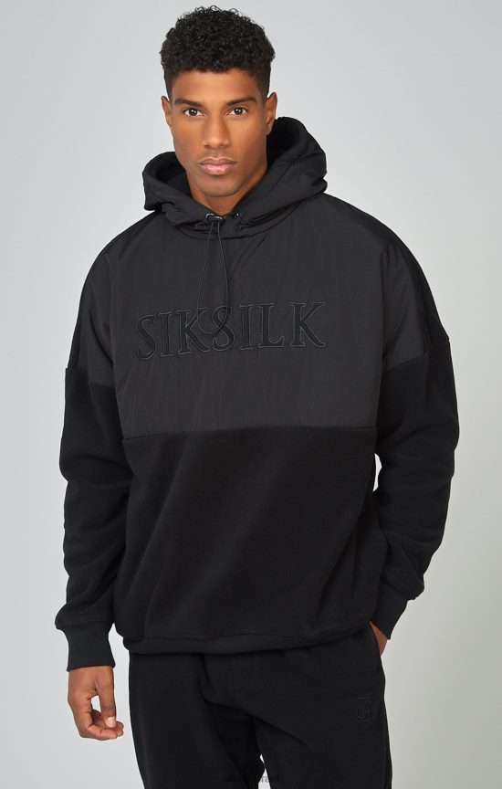 SikSilk לבוש 008V2F425 קפוצ'ון קפוצ'ון בגזרה ותפירה שחורה גברים