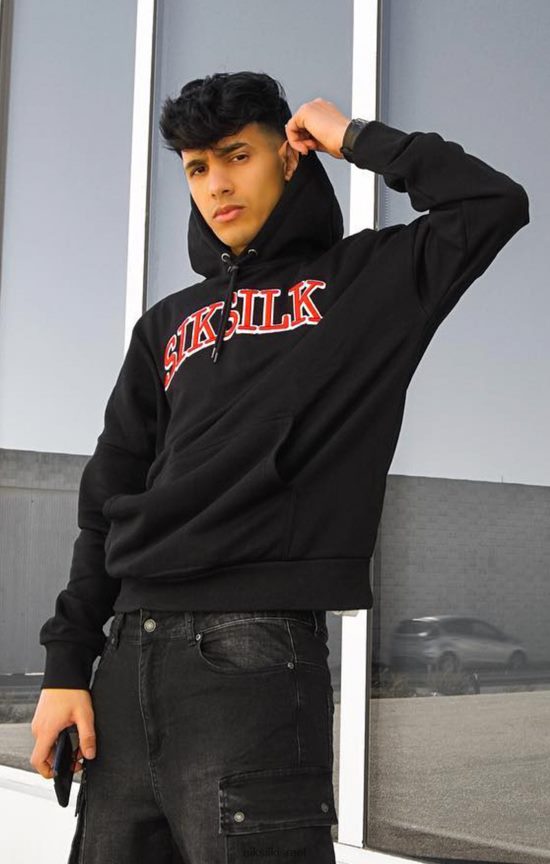 SikSilk לבוש 008V2F426 קפוצ'ון אוברסייז שחור גברים