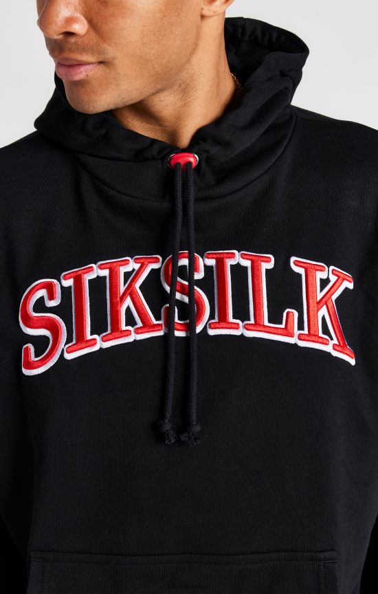 SikSilk לבוש 008V2F426 קפוצ'ון אוברסייז שחור גברים