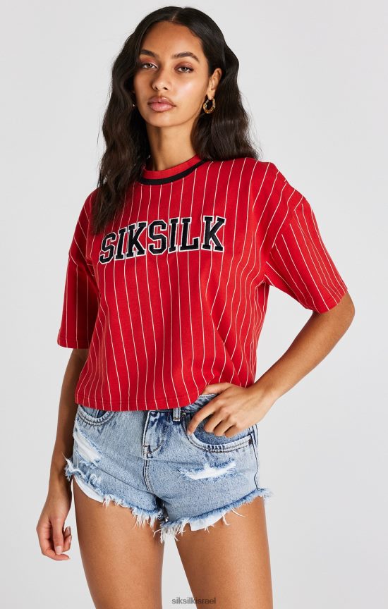 SikSilk לבוש 008V2F44 חולצת טריקו עם פס בייסבול אדום נשים