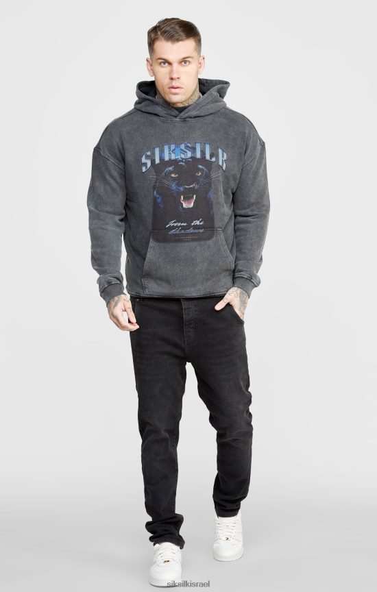 SikSilk לבוש 008V2F440 קפוצ'ון שחור גרפי דק קצוץ גברים