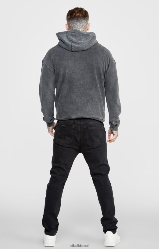 SikSilk לבוש 008V2F440 קפוצ'ון שחור גרפי דק קצוץ גברים