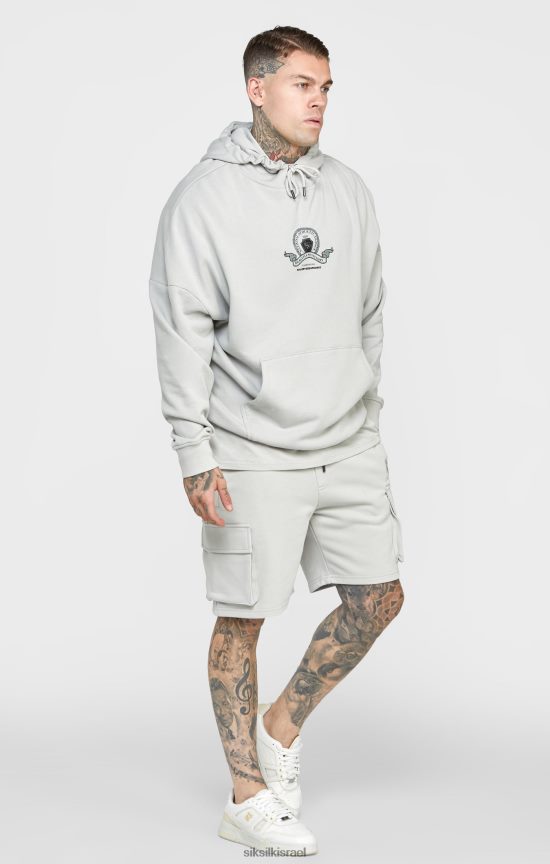 SikSilk לבוש 008V2F443 קפוצ'ון אוברסייז בהדפס ורסיטי אפור גברים