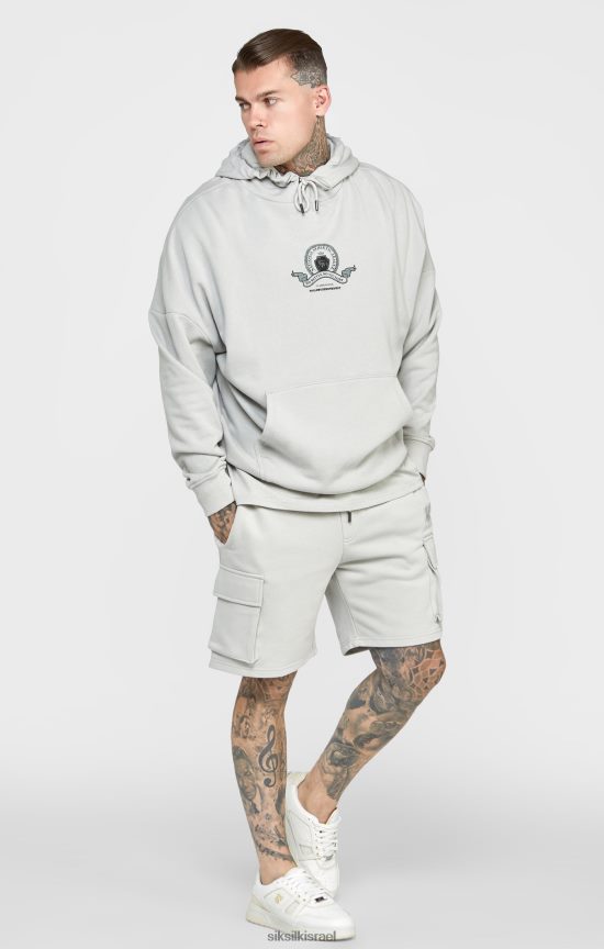 SikSilk לבוש 008V2F443 קפוצ'ון אוברסייז בהדפס ורסיטי אפור גברים