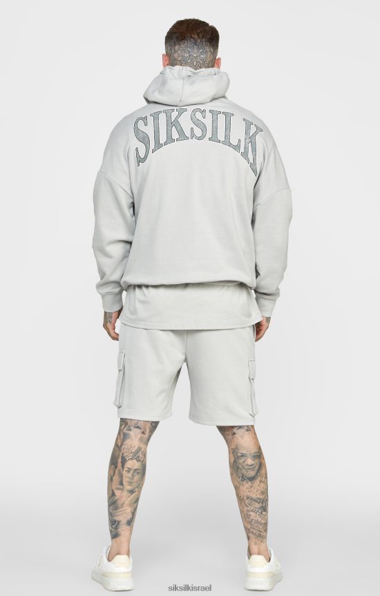 SikSilk לבוש 008V2F443 קפוצ'ון אוברסייז בהדפס ורסיטי אפור גברים