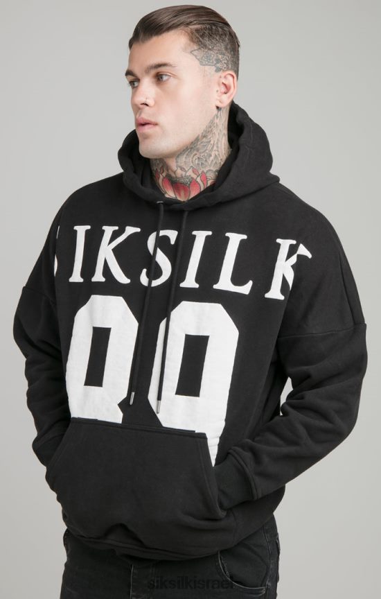 SikSilk לבוש 008V2F448 קפוצ'ון שחור בגזרה רגועה גברים