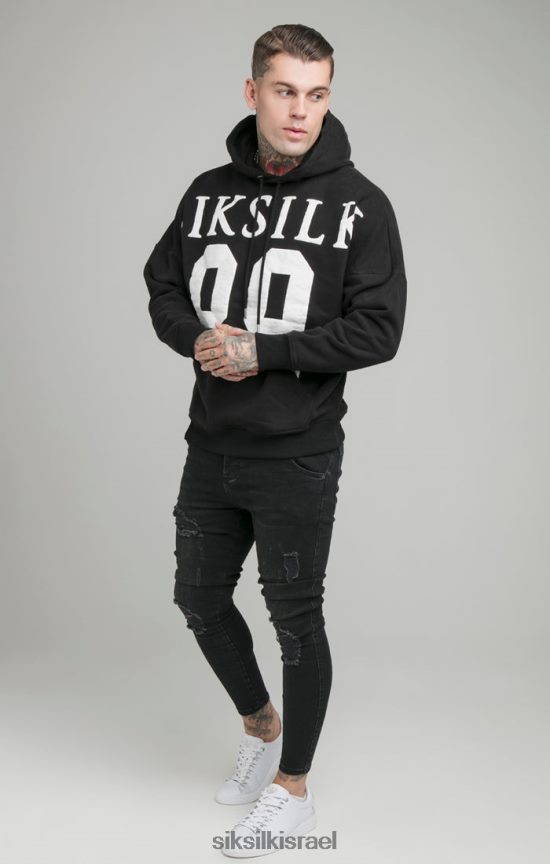 SikSilk לבוש 008V2F448 קפוצ'ון שחור בגזרה רגועה גברים