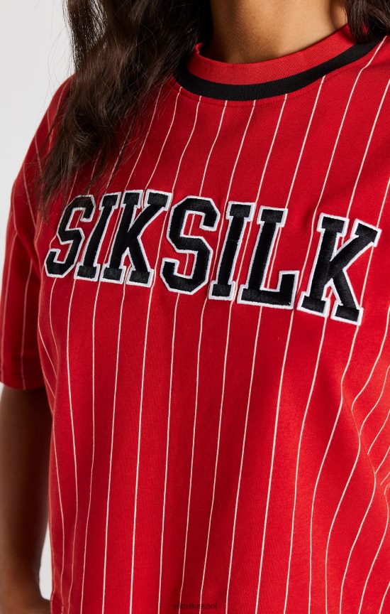 SikSilk לבוש 008V2F44 חולצת טריקו עם פס בייסבול אדום נשים