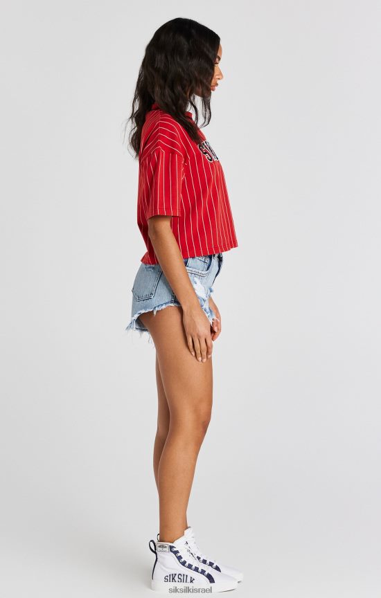 SikSilk לבוש 008V2F44 חולצת טריקו עם פס בייסבול אדום נשים