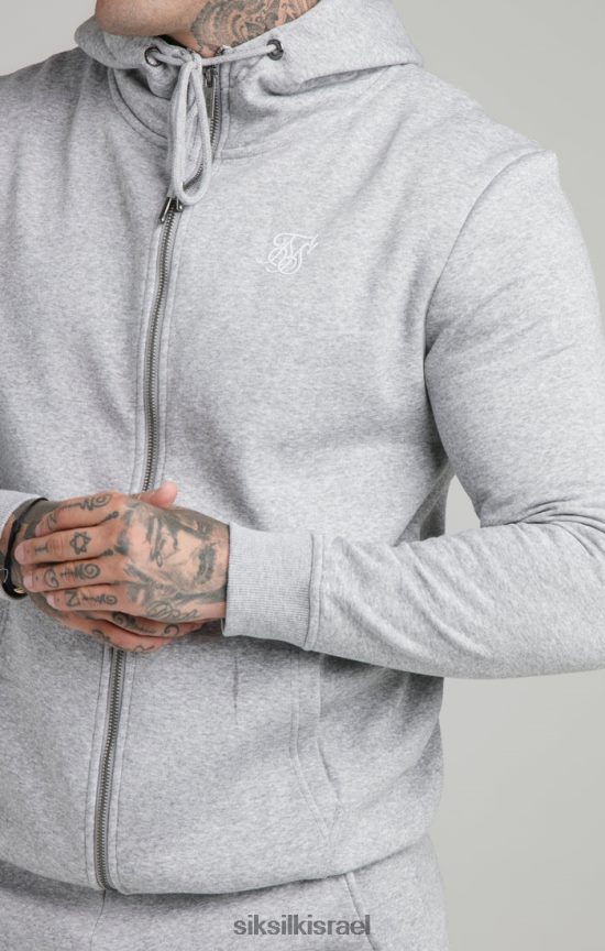 SikSilk לבוש 008V2F452 קפוצ'ון אפור חיוני עם צוואר משפך עם רוכסן גברים